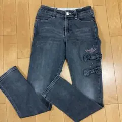 メゾピアノ デニム ロングパンツ 140cm リボン 刺繍 細身 美品