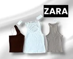 新品 ZARA リブ タンクトップ ベージュ M S 3枚セットのサムネイル