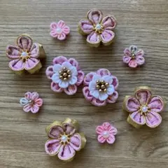 つまみ細工　ピンクのお花パーツセット　ハンドメイド