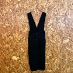 ロングワンピース ジャンパースカート フレア ブラックデニム レディース S