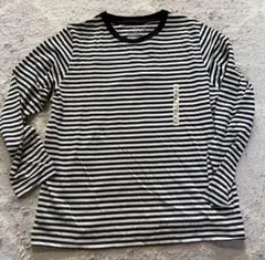 無印良品 天竺編み クルーネック 長袖Tシャツ XL 黒ボーダー新品タグ付