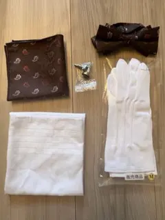 新郎用 グローブ ポケットチーフ ブラウン 蝶ネクタイ カフスボタン セット