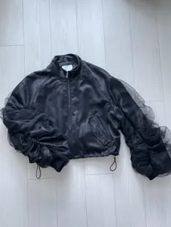 HARE ブラック チュールクロップドブルゾン