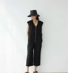 Front Zip V Neck Jumpsuit/Vネックジャンプスーツ