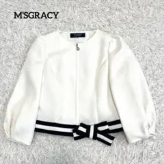 美品☆ エムズグレイシー　ノーカラージャケット　ハート　リボン　ホワイト　36