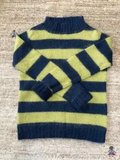 ビッグストライプニットセーター Mサイズ ネイビー/ライムグリーン