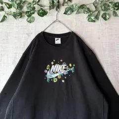 NIKE ナイキ 花柄 刺繍 スウェット トレーナー センターロゴ 黒 M