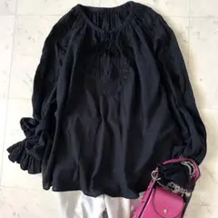 人気♪イエナ エンブロイダリー刺繍ブラウス 花刺繍 プルオーバー 黒 ブラック