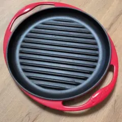 ル・クルーゼ ラウンドグリル 25cm チェリーレッド 両手グリルパン 箱