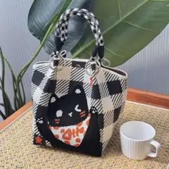 トートバッグニットハンドバッグ 手提げ おしゃれバッグ　軽量コンパクト ネコ