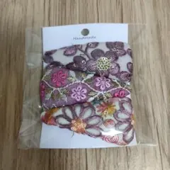 ハンドメイド インド刺繍リボンパッチンピン約縦7cm×横3.3cm パープル系