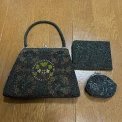 ビーズ刺繍 バッグセット　深緑