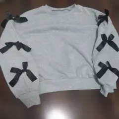グレー リボン付き長袖スウェット S