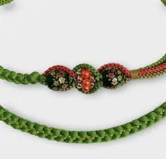 帯締め　飾り付き　振袖用　黄緑系　黄緑×サーモンピンク