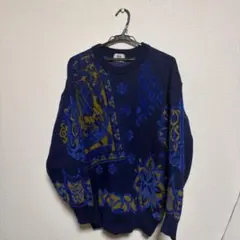 古着　アクリルウールデザイン柄ニットセーター　ビンテージ　80s 90s 総柄