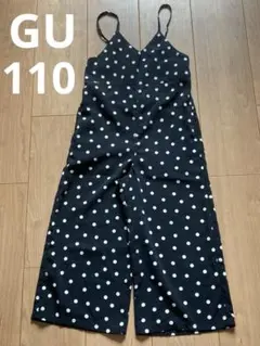 GU 水玉 サロペット110サイズ 黒　ブラック　オーバーオール
