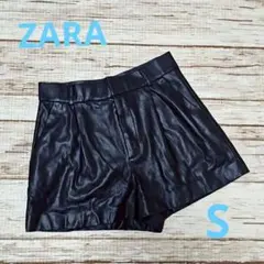 ZARA ブラックレザー風ショートパンツ S