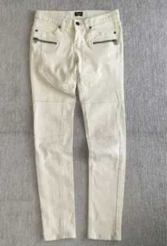 美品★ホワイトスキニーパンツ★美脚★デザインパンツ★コットンパンツ★白