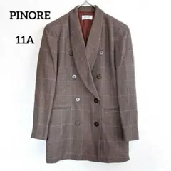 【PINORE】ウール混 チェック柄ダブルブレストジャケット 11A ブラウン