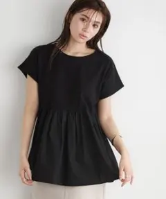 ペプラムTシャツ 半袖カットソー ブラウスブラックのサムネイル