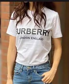 美品 バーバリー ロゴプリント コットン クルーネック Tシャツ 白 PS