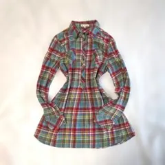 00s チェック チュニックシャツ マルチカラー スタイルアップ きれいめ 古着