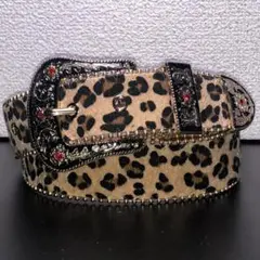 ベルト レオパード ベージュ 彫刻 全長108cm 幅3.8cm ヒョウ柄 豹柄