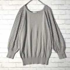 グローバルワーク　ニットトップス バルーンスリーブ　薄いグレー　透かし編み　F