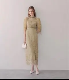 Leja シアーレースパフスリーブスリットⅠラインドレスワンピース M