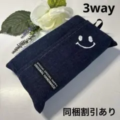 No.47 3WAYエコティッシュカバーデニムリメイク タグ、ステンシル付き