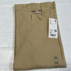 UNIQLO ／リブ ハイネック長袖Tシャツ ベージュ XXL サイズ