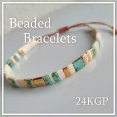 ビーズブレスレット ホワイトターコイズ系　E