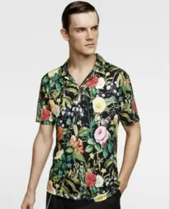 ZARA MAN ザラマン ポロシャツ 花柄 総柄 ブラック Sサイズ