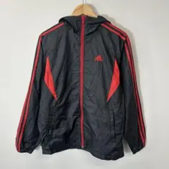 【adidas】00年代 古著尼龍連帽外套 黑×紅