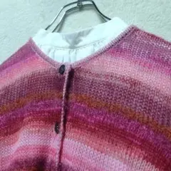 極美品 クラフトヒロ アルパカ・モヘヤ混 カーディガン 総柄 ブルー 鎌倉ニット 極美品 クラフトヒロ アルパカ・モヘヤ混 カーディガン 総柄 ブルー