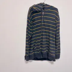 長袖フード付きパーカー 【Free】黒/黄 ストライプ フルジッパー カジュアル