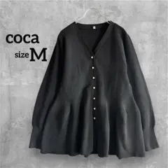 coca コカ　ニット　ペプラム　カーディガン　パールボタン　ブラック　M