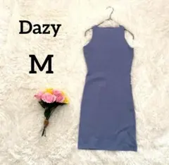 【デイジー】ワンピース　M　ブルー　ノースリーブ　シンプル　ライン　カジュアル