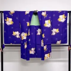 アンティーク　羽織　銘仙　花模様　パープル　着物　012k