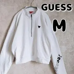 GUESS　ゲス　ハーフジップ　トレーナー　白　M　裏起毛　長袖　レディース