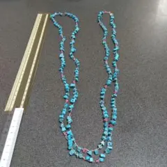 ハンドメイド ターコイズ・ピンクのロングネックレス