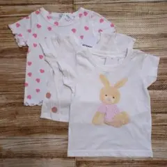 新品 未使用 ハート 総柄 ドット うさぎ 半袖 Tシャツ 80 3枚