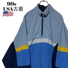 90sヴィンテージUSA古着 ハーフジッププルオーバーナイロンジャケット水色XL