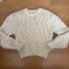 【クリスマス特化〜12/25】 ファンシーヤーン 長袖ニットセーター クリーム色