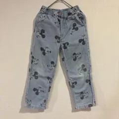 綿100%【H&M】ミッキー・ミニーマウス柄 デニムパンツ ウエストゴム 120