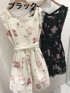 ミルフィーユクローゼット　チューリップフラワー　ワンピース　ブラック　ドレス