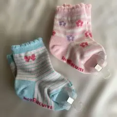 ミキハウス　ホットビスケッツ　ベビー靴下 水色とピンク ストライプ