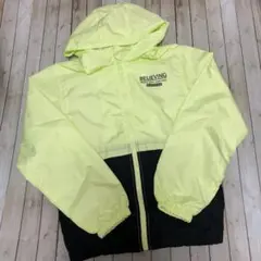 フード付き ナイロンジャンパー ジャケット 蛍光イエロー 160cm 女の子