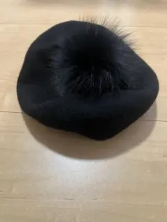 Ca4La ファー付き黒ベレー帽