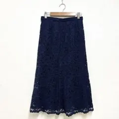 ユニクロ レースフレアスカート ネイビー M 241-409574 総レースのサムネイル